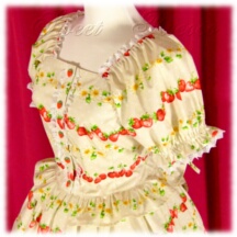 Blouse #14844 - Ruffled Afternoon Blouse (AB01-TR01) w/ Cream Fruit Borders and Polka Dots