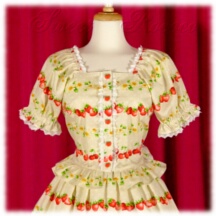 Blouse #14844 - Ruffled Afternoon Blouse (AB01-TR01) w/ Cream Fruit Borders and Polka Dots