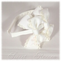 Accessory #15390 - Bow Headband (HB02-TR01) w/ White Petersham Ribbon