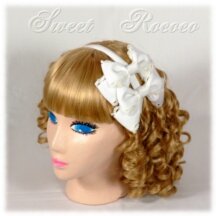 Accessory #15390 - Bow Headband (HB02-TR01) w/ White Petersham Ribbon