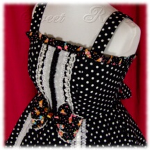 Jumper Skirt #15487 - Bridged Bodice (BJ01-TR08) w/ Black Polka Dots + Flared Skirt (SK01-TR15) w/ Black Polka Dots