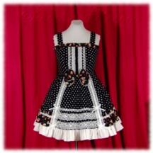 Jumper Skirt #15487 - Bridged Bodice (BJ01-TR08) w/ Black Polka Dots + Flared Skirt (SK01-TR15) w/ Black Polka Dots