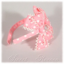 Accessory #1650 - Bow Headband (HB02-TR01) w/ Pink Polka Dots Grosgrain Ribbon
