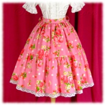 Skirt #16550 - Two-Tier Skirt (SK03-TR01) w/ Pink Flowers and Strawberries