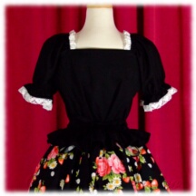 Blouse #16555 - Ruffled Afternoon Blouse (AB01-TR01) w/ Black Cotton Poplin Solid