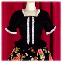 Blouse #16555 - Ruffled Afternoon Blouse (AB01-TR01) w/ Black Cotton Poplin Solid