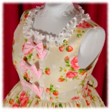 Jumper Skirt #16900 - Square Neck Bodice (BJ07-TR09) w/ Cream Flowers and Strawberries + Princess Skirt (SK04-TR07) w/ Cream Flowers and Strawberries