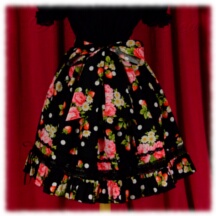 Skirt #18255 - Gathered Skirt (SK02-TR13) w/ Black Flowers and Strawberries