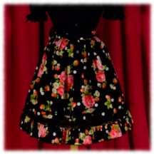 Skirt #18255 - Gathered Skirt (SK02-TR13) w/ Black Flowers and Strawberries
