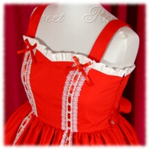 Jumper Skirt #19884 - Sweetheart Bodice (BJ04-TR03) w/ Red Cotton Poplin Solid + Gathered Skirt (SK02-TR08) w/ Red Cotton Poplin Solid