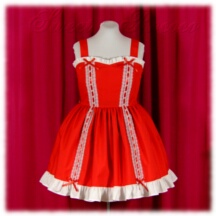 Jumper Skirt #19884 - Sweetheart Bodice (BJ04-TR03) w/ Red Cotton Poplin Solid + Gathered Skirt (SK02-TR08) w/ Red Cotton Poplin Solid