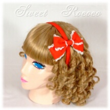 Accessory #19976 - Bow Headband (HB01-TR01) w/ Red Petersham Ribbon