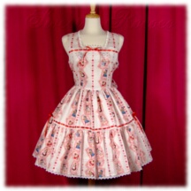 Jumper Skirt #20027 - Square Neck Bodice (BJ07-TR02) w/ Off White Alice Cards + Two-Tier Skirt (SK03-TR02) w/ Off White Alice Cards