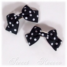 Accessory #206 - Bow Hair Clips (HC01-TR00) w/ Black Polka Dots Grosgrain Ribbon