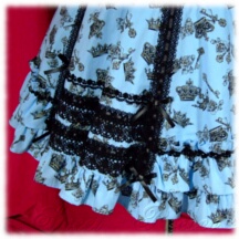 Jumper Skirt #21715 - Sweetheart Bodice with Bowtie Straps (BJ05-TR03) w/ Light Blue Crowns and Keys + Flared Skirt (SK01-TR15) w/ Light Blue Crowns and Keys