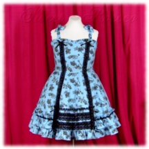 Jumper Skirt #21715 - Sweetheart Bodice with Bowtie Straps (BJ05-TR03) w/ Light Blue Crowns and Keys + Flared Skirt (SK01-TR15) w/ Light Blue Crowns and Keys