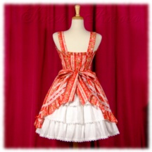 Jumper Skirt #28743 - Sweetheart Bodice (BJ04-TR05) w/ Red Lacey Strawberries and Roses + Princess Skirt (SK04-TR07) w/ Red Lacey Strawberries and Roses