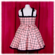 Jumper Skirt #29411 - Bridged Bodice with Bowtie Straps (BJ02-TR01) w/ Pink English Tartan + Flared Skirt (SK01-TR10) w/ Pink English Tartan