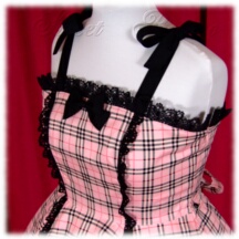 Jumper Skirt #29411 - Bridged Bodice with Bowtie Straps (BJ02-TR01) w/ Pink English Tartan + Flared Skirt (SK01-TR10) w/ Pink English Tartan