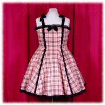Jumper Skirt #29411 - Bridged Bodice with Bowtie Straps (BJ02-TR01) w/ Pink English Tartan + Flared Skirt (SK01-TR10) w/ Pink English Tartan
