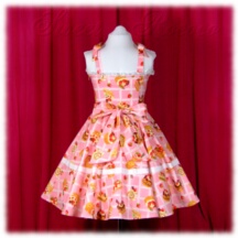 Jumper Skirt #31810 - Bridged Bodice with Bowtie Straps (BJ02-TR01) w/ Pink Sweets and Lace + Flared Skirt (SK01-TR06) w/ Pink Sweets and Lace