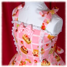 Jumper Skirt #31810 - Bridged Bodice with Bowtie Straps (BJ02-TR01) w/ Pink Sweets and Lace + Flared Skirt (SK01-TR06) w/ Pink Sweets and Lace
