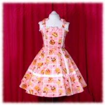 Jumper Skirt #31810 - Bridged Bodice with Bowtie Straps (BJ02-TR01) w/ Pink Sweets and Lace + Flared Skirt (SK01-TR06) w/ Pink Sweets and Lace