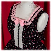 Jumper Skirt #32068 - Square Neck Bodice (BJ07-TR07) w/ Black Cat Melody + Two-Tier Skirt (SK03-TR04) w/ Black Cat Melody