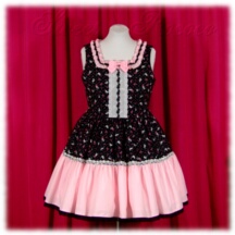Jumper Skirt #32068 - Square Neck Bodice (BJ07-TR07) w/ Black Cat Melody + Two-Tier Skirt (SK03-TR04) w/ Black Cat Melody