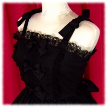Jumper Skirt #32723 - Bridged Bodice with Bowtie Straps (BJ02-TR02) w/ Black Cotton Poplin Solid + Two-Tier Skirt (SK03-TR03) w/ Black Cotton Poplin Solid