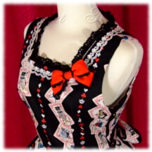 Jumper Skirt #34866 - Square Neck Bodice (BJ07-TR03) w/ Black Alice Cards + Flared Skirt (SK01-TR04) w/ Black Alice Cards