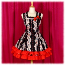 Jumper Skirt #34866 - Square Neck Bodice (BJ07-TR03) w/ Black Alice Cards + Flared Skirt (SK01-TR04) w/ Black Alice Cards