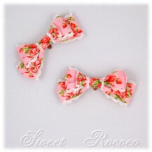 Accessory #36005 - Bow Shoe Clips (SC01-TR01) w/ Pink Lacey Strawberries and Roses