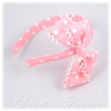 Accessory #38749 - Bow Headband (HB01-TR01) w/ Pink Polka Dots Grosgrain Ribbon