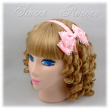 Accessory #38749 - Bow Headband (HB01-TR01) w/ Pink Polka Dots Grosgrain Ribbon