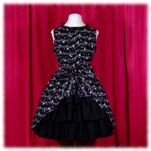 Jumper Skirt #41365 - Square Neck Bodice (BJ07-TR01) w/ Black Cats on Musical Note + Princess Skirt (SK04-TR00) w/ Black Cats on Musical Note