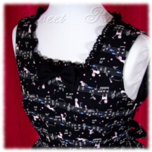 Jumper Skirt #41365 - Square Neck Bodice (BJ07-TR01) w/ Black Cats on Musical Note + Princess Skirt (SK04-TR00) w/ Black Cats on Musical Note