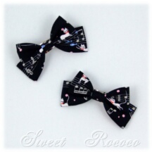 Accessory #41369 - Bow Hair Clips (HC01-TR00) w/ Black Cats on Musical Note