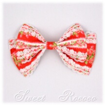 Accessory #45884 - Large Bow Clip (BC02-TR00) w/ Red Lacey Strawberries and Roses
