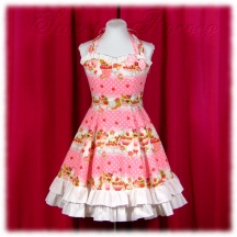 Jumper Skirt #4662 - Sweetheart Bodice with Halter Strap (BJ06-TR02) w/ Pink Parfaits and Polka Dots + Flared Skirt (SK01-TR04) w/ Pink Parfaits and Polka Dots