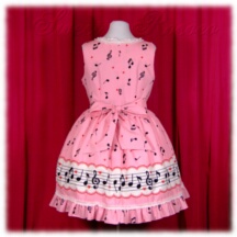 Jumper Skirt #47972 - Square Neck Bodice (BJ07-TR03) w/ Pink Musical Note + Gathered Skirt (SK02-TR12) w/ Pink Musical Note