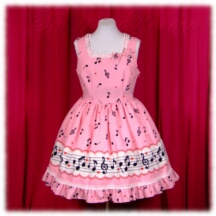 Jumper Skirt #47972 - Square Neck Bodice (BJ07-TR03) w/ Pink Musical Note + Gathered Skirt (SK02-TR12) w/ Pink Musical Note