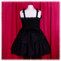 Jumper Skirt #48029 - Bridged Bodice with Bowtie Straps (BJ02-TR02) w/ Black Cotton Poplin Solid + Two-Tier Skirt (SK03-TR03) w/ Black Cotton Poplin Solid