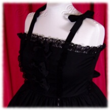 Jumper Skirt #48029 - Bridged Bodice with Bowtie Straps (BJ02-TR02) w/ Black Cotton Poplin Solid + Two-Tier Skirt (SK03-TR03) w/ Black Cotton Poplin Solid