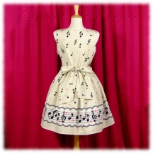Jumper Skirt #6668 - Square Neck Bodice (BJ07-TR00) w/ Cream White Musical Note + Gathered Skirt (SK02-TR00) w/ Cream White Musical Note