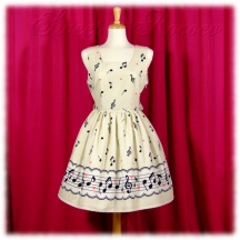 Jumper Skirt #6668 - Square Neck Bodice (BJ07-TR00) w/ Cream White Musical Note + Gathered Skirt (SK02-TR00) w/ Cream White Musical Note