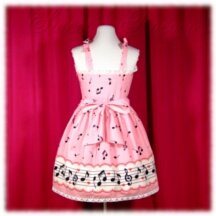 Jumper Skirt #6706 - Sweetheart Bodice with Bowtie Straps (BJ05-TR01) w/ Pink Musical Note + Gathered Skirt (SK02-TR10) w/ Pink Musical Note