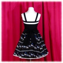 Jumper Skirt #893 - Bridged Bodice (BJ01-TR04) w/ Black Cotton Poplin Solid + Flared Skirt (SK01-TR01) w/ Black Merry-Go-Round