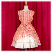 Jumper Skirt #9415 - Square Neck Bodice (BJ07-TR04) w/ Pink Lacey Strawberries and Roses + Princess Skirt (SK04-TR05) w/ Pink Lacey Strawberries and Roses