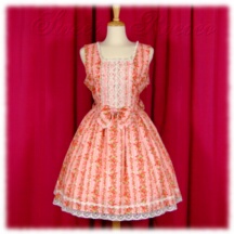 Jumper Skirt #9415 - Square Neck Bodice (BJ07-TR04) w/ Pink Lacey Strawberries and Roses + Princess Skirt (SK04-TR05) w/ Pink Lacey Strawberries and Roses